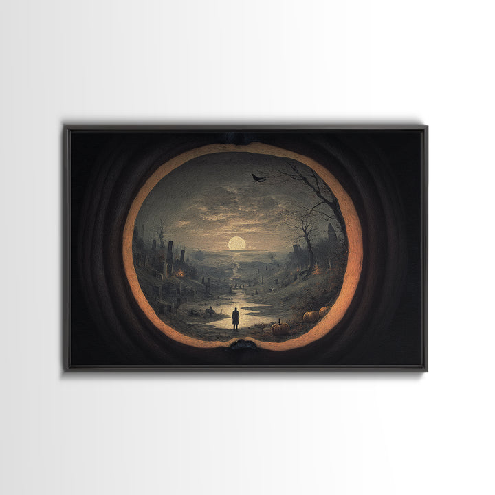 The Moon Inside A Pumpkin, Romantic Gothic Landscape, Landscape Wall Art, Macabre Wall Art, Canvas Print, Halloween Wall Art