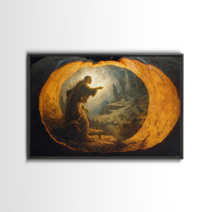 The Moon Inside A Pumpkin, Symbolist Gothic Landscape, Landscape Wall Art, Macabre Wall Art, Framed Canvas Print, Halloween Wall Art