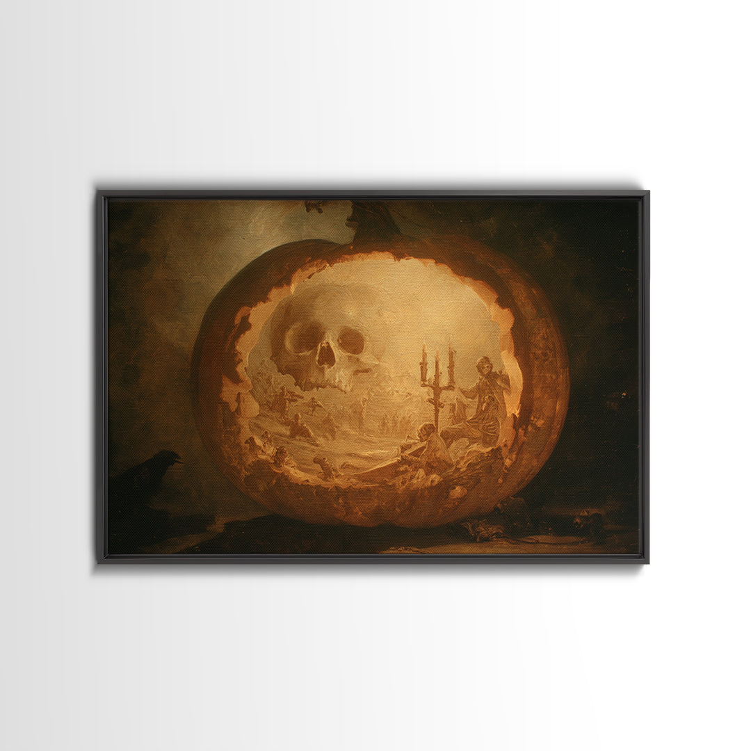 The Moon Inside A Pumpkin, Decadent Gothic Art, Landscape Wall Art, Dark Halloween Decor, Framed Canvas Print, Halloween Wall Art