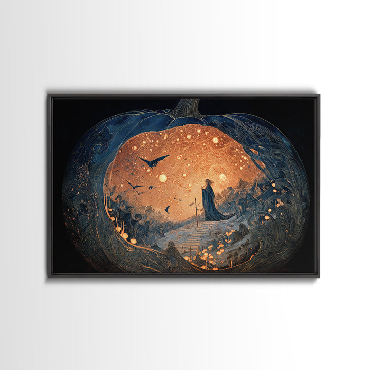 The Moon Inside A Pumpkin, Symbolist Death Art, Landscape Wall Art, Dark Fantasy Wall Art, Canvas Print, Halloween Wall Art
