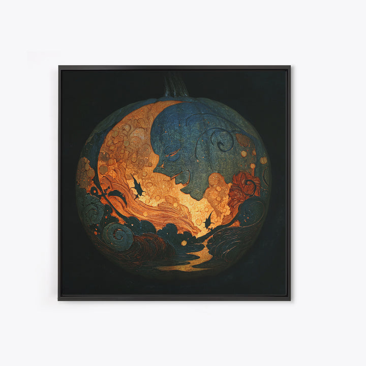 The Moon Inside A Pumpkin, Dark Symbolist Art, Square Wall Art, Macabre Wall Art, Canvas Print, Halloween Wall Art