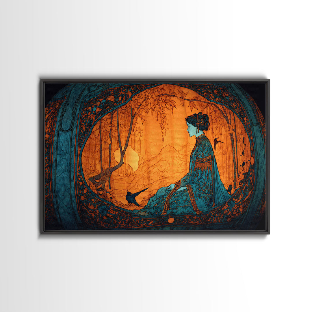 The Moon Inside A Pumpkin, Stained Glass Gothic Art, Landscape Wall Art, Gothic Horror Wall Art, Framed Canvas Print, Halloween Wall Art