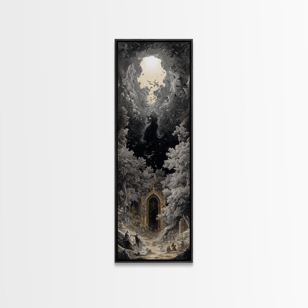 The Autumn-Leaf Ghost, Gothic Engraving Art, Tall Narrow Wall Art, Macabre Wall Art, Canvas Print, Halloween Wall Art
