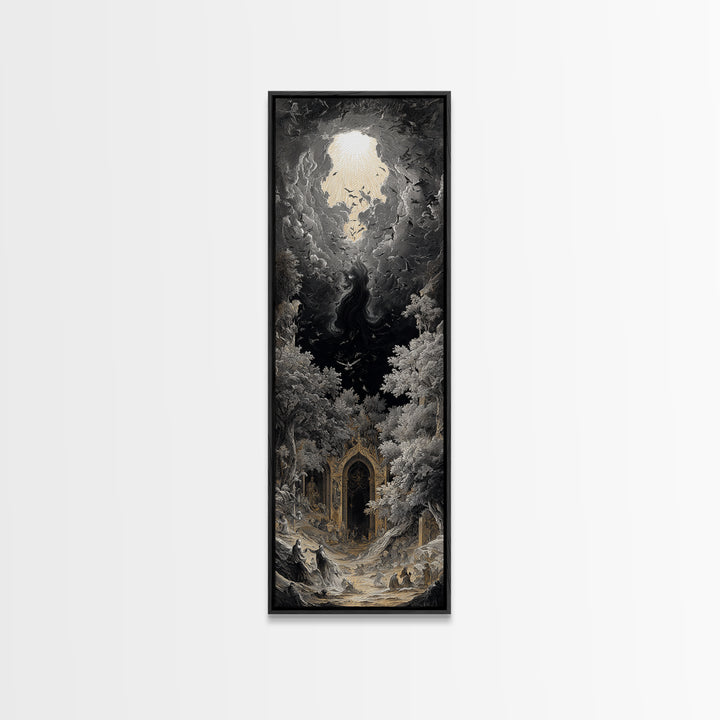 The Autumn-Leaf Ghost, Gothic Engraving Art, Tall Narrow Wall Art, Macabre Wall Art, Canvas Print, Halloween Wall Art