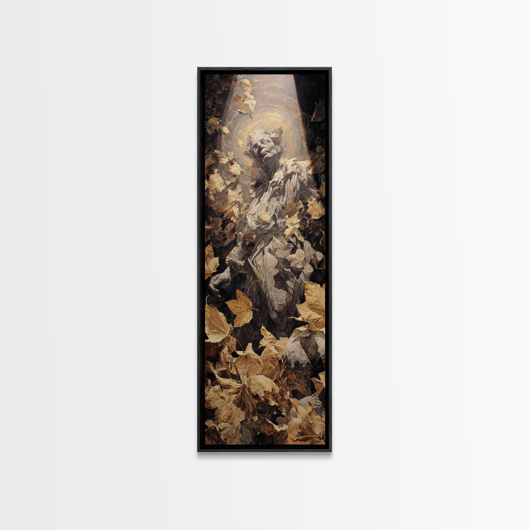 The Autumn-Leaf Ghost, Dark Renaissance Art, Tall Narrow Wall Art, Dark Fantasy Wall Art, Framed Canvas Print, Halloween Wall Art