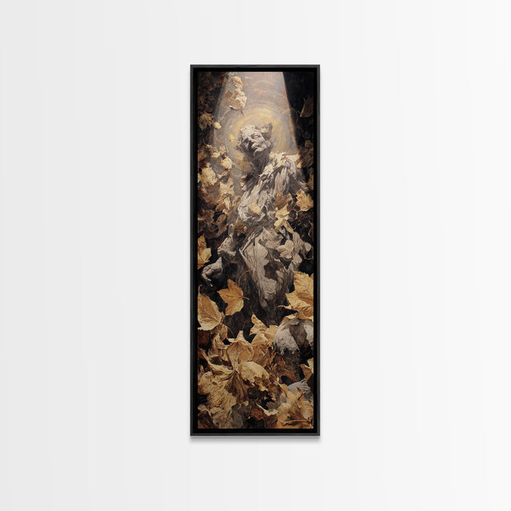 The Autumn-Leaf Ghost, Dark Renaissance Art, Tall Narrow Wall Art, Dark Fantasy Wall Art, Framed Canvas Print, Halloween Wall Art