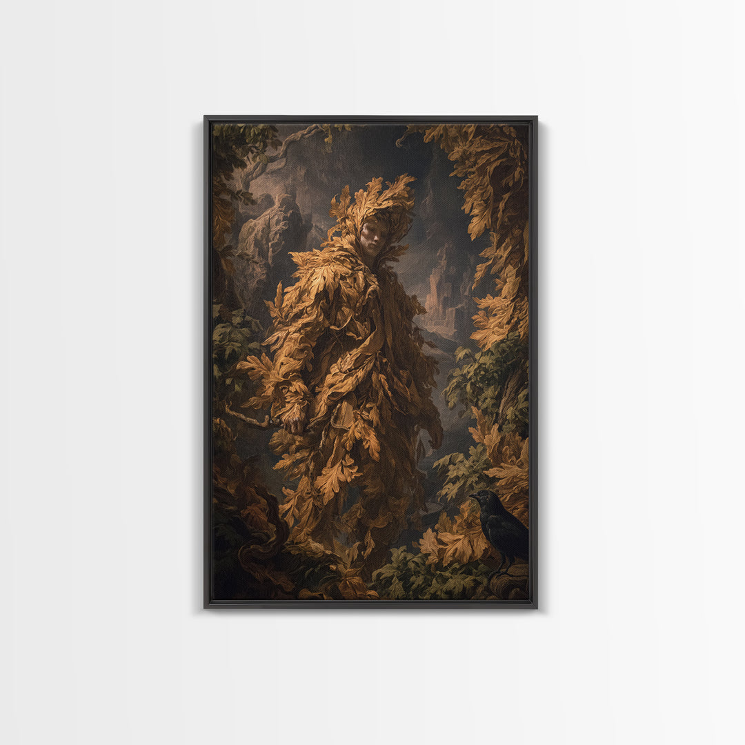The Autumn-Leaf Ghost, Baroque Witchcraft Art, Vertical Wall Art, Gothic Horror Wall Art, Canvas Print, Halloween Wall Art