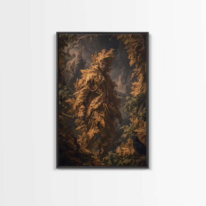 The Autumn-Leaf Ghost, Baroque Witchcraft Art, Vertical Wall Art, Gothic Horror Wall Art, Canvas Print, Halloween Wall Art