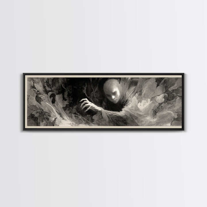 The Autumn-Leaf Ghost, Symbolist Dream Art, Extra Wide Wall Art, Macabre Wall Art, Canvas Print, Halloween Wall Art, Horror Wall Art