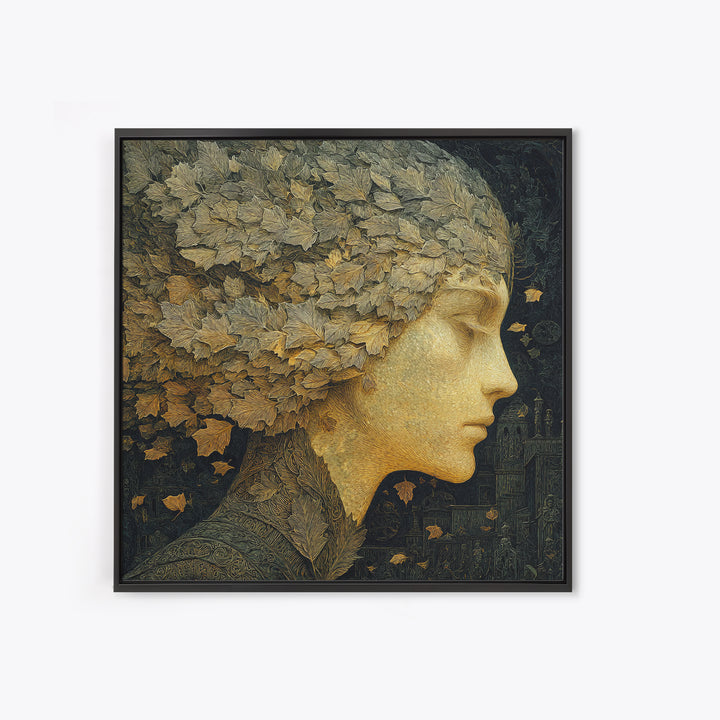 The Autumn-Leaf Ghost, Symbolist Death Art, Square Wall Art, Macabre Wall Art, Framed Canvas Print, Halloween Wall Art