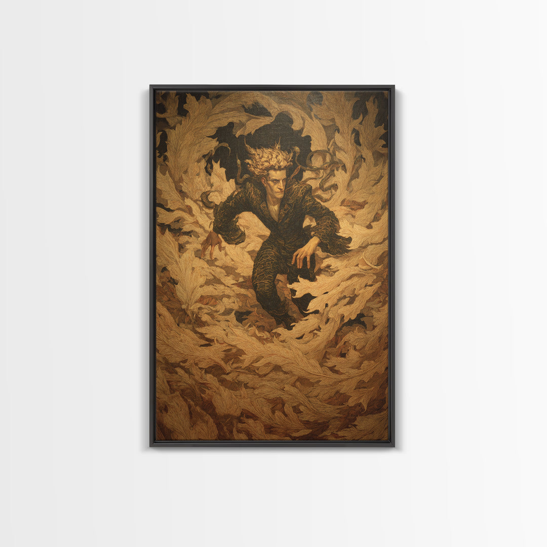 The Autumn-Leaf Ghost, Dark Symbolist Art, Vertical Wall Art, Dark Halloween Decor, Framed Canvas Print, Halloween Wall Art