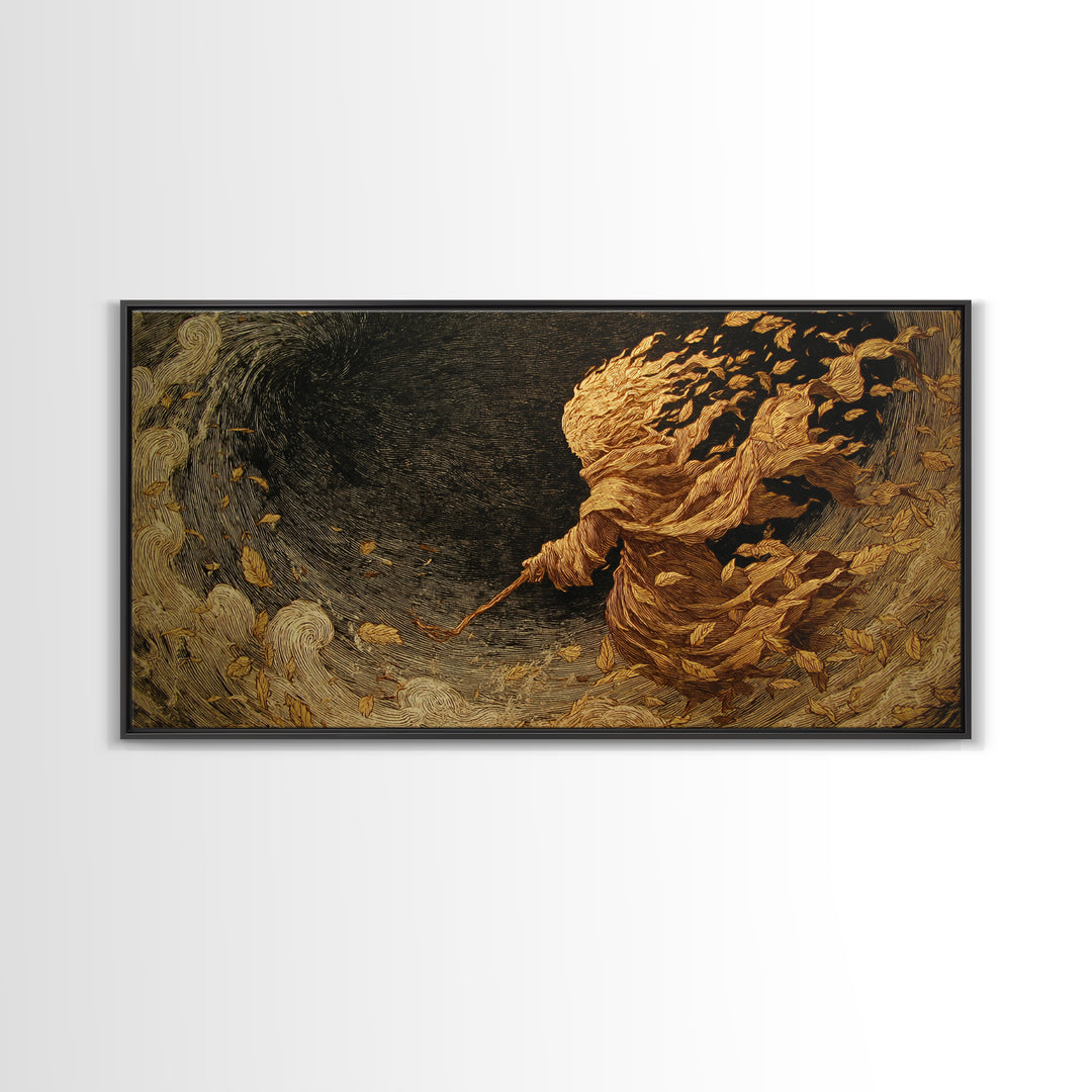 The Autumn-Leaf Ghost, Expressionist Nightmare Art, Wide Panoramic Art, Dark Fantasy Wall Art, Canvas Print, Halloween Wall Art