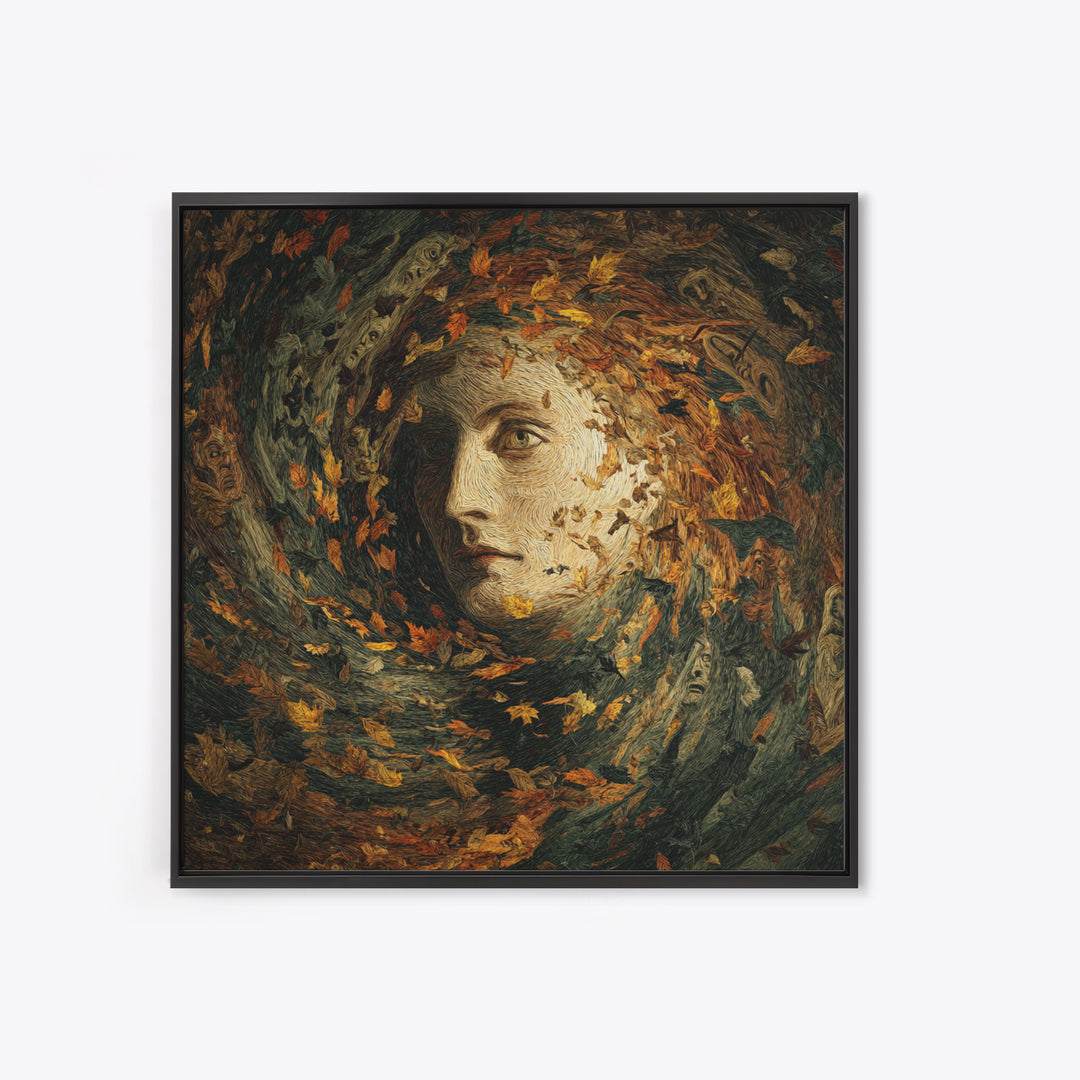 The Autumn-Leaf Ghost, Expressionist Gothic Art, Square Wall Art, Dark Fantasy Wall Art, Framed Canvas Print, Halloween Wall Art