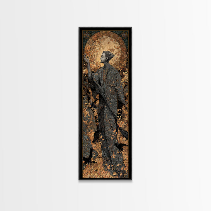 The Autumn-Leaf Ghost, Stained Glass Gothic Art, Tall Narrow Wall Art, Dark Fantasy Wall Art, Canvas Print, Halloween Wall Art