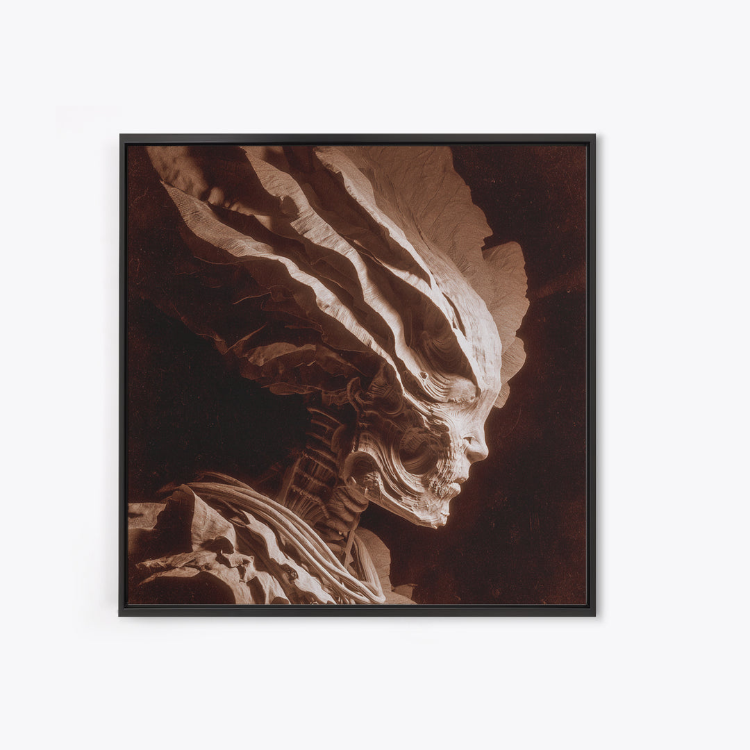 The Autumn-Leaf Ghost, Biomechanical Horror Art, Square Wall Art, Dark Halloween Decor, Framed Canvas Print, Halloween Wall Art