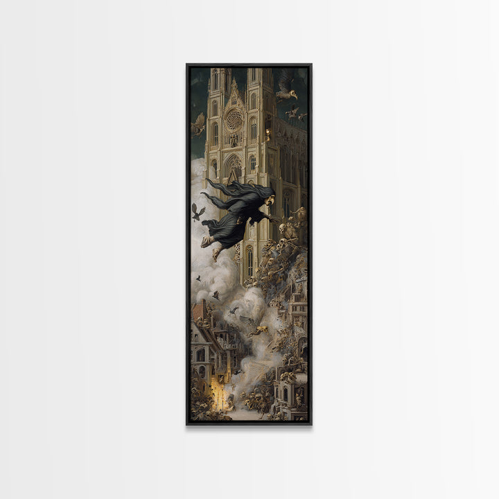 The Cathedral Of Bones, Medieval Grotesque Art, Tall Narrow Wall Art, Dark Halloween Decor, Framed Canvas Print, Halloween Wall Art
