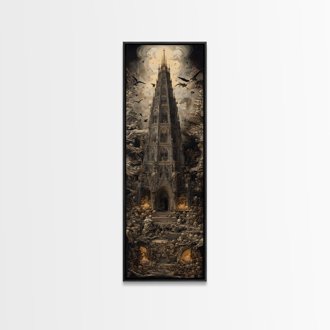 The Cathedral Of Bones, Dark Renaissance Art, Tall Narrow Wall Art, Dark Fantasy Wall Art, Canvas Print, Halloween Wall Art