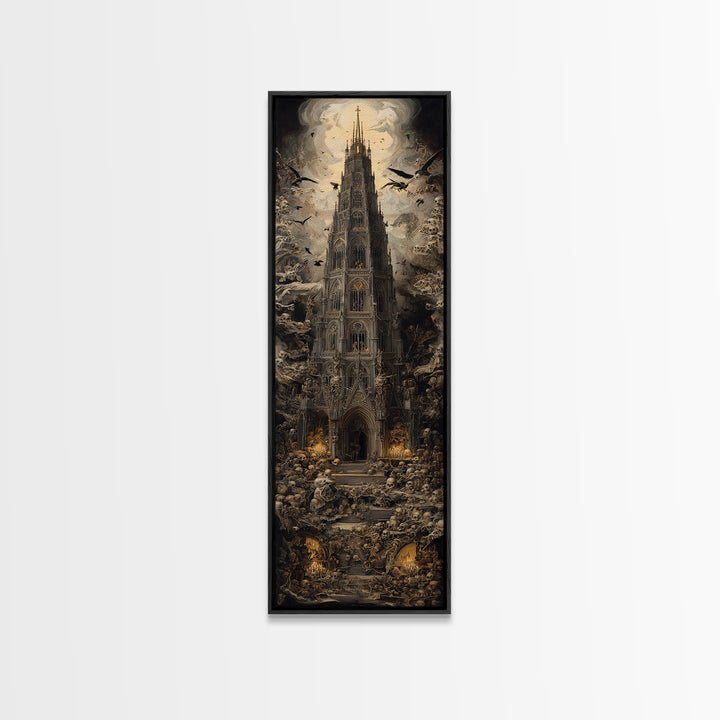 The Cathedral Of Bones, Dark Renaissance Art, Tall Narrow Wall Art, Dark Fantasy Wall Art, Canvas Print, Halloween Wall Art