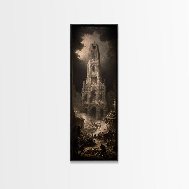 The Cathedral Of Bones, Gothic Nightmare Art, Tall Narrow Wall Art, Macabre Wall Art, Framed Canvas Print, Halloween Wall Art