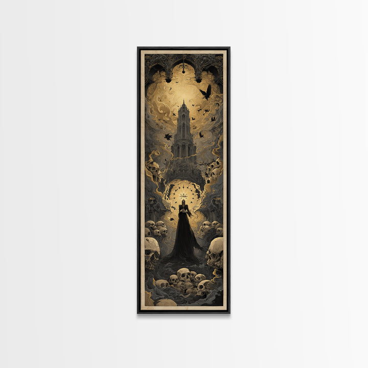The Cathedral Of Bones, Visionary Gothic Art, Tall Narrow Wall Art, Gothic Horror Wall Art, Canvas Print, Halloween Wall Art