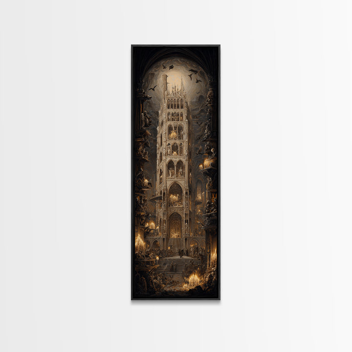 The Cathedral Of Bones, Ornate Symbolist Art, Tall Narrow Wall Art, Macabre Wall Art, Canvas Print, Halloween Wall Art