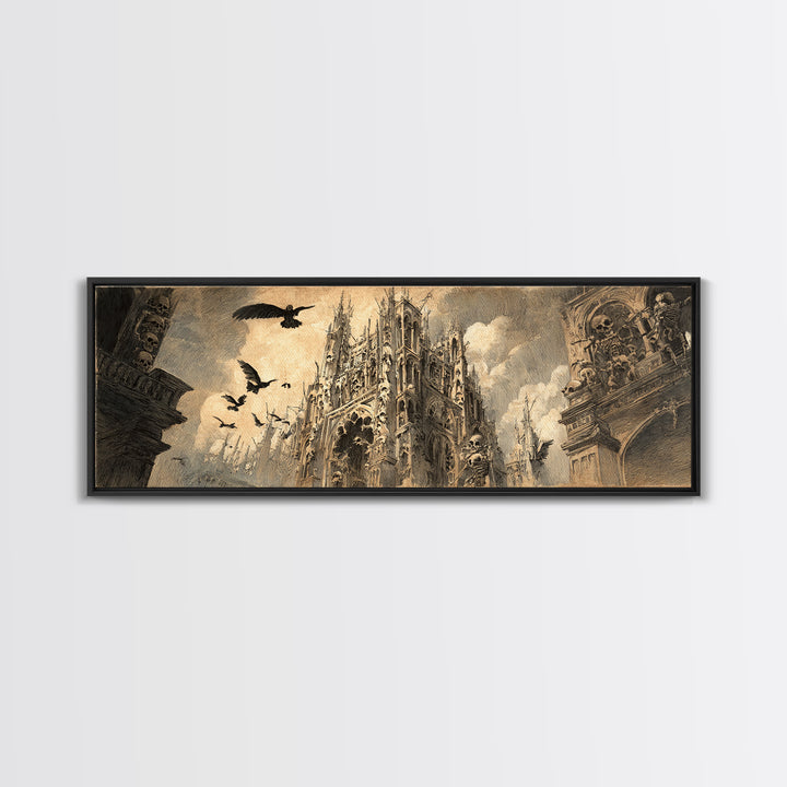 The Cathedral Of Bones, Expressionist Nightmare Art, Extra Wide Wall Art, Dark Fantasy Wall Art, Canvas Print, Halloween Wall Art