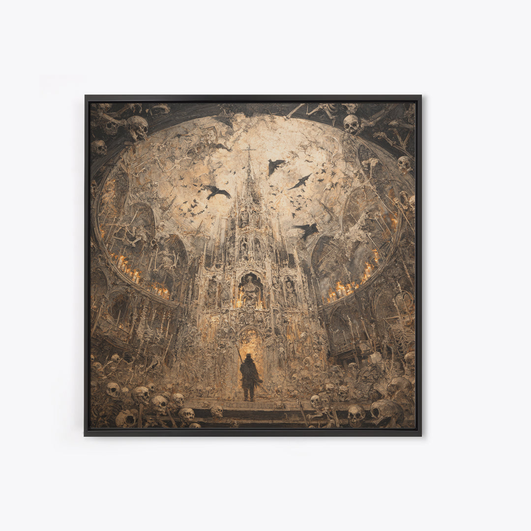 The Cathedral Of Bones, Grotesque Carnival Art, Square Wall Art, Dark Halloween Decor, Framed Canvas Print, Halloween Wall Art