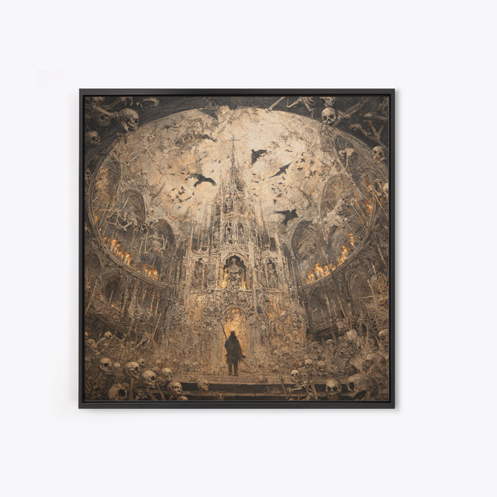 The Cathedral Of Bones, Grotesque Carnival Art, Square Wall Art, Dark Halloween Decor, Framed Canvas Print, Halloween Wall Art