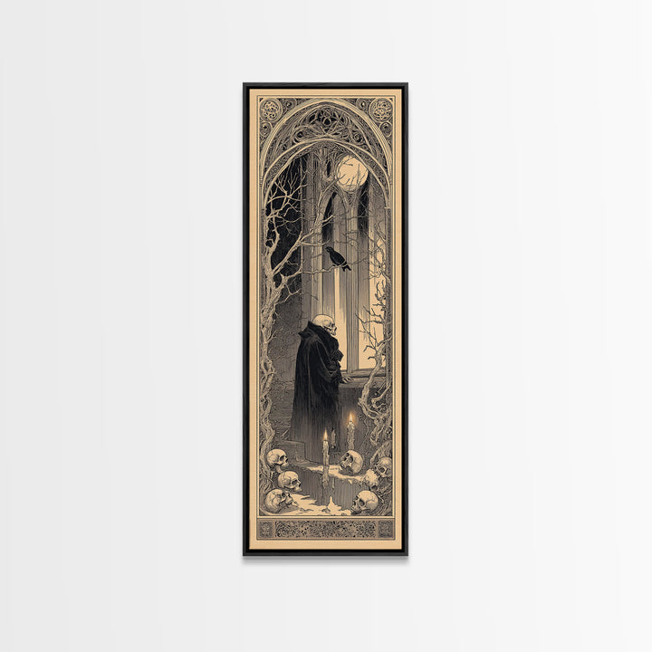 The Cathedral Of Bones, Decadent Line Art, Tall Narrow Wall Art, Macabre Wall Art, Canvas Print, Halloween Wall Art