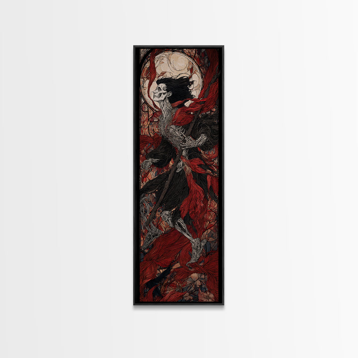 The Cathedral Of Bones, Stained Glass Gothic Art, Tall Narrow Wall Art, Macabre Wall Art, Framed Canvas Print, Halloween Wall Art