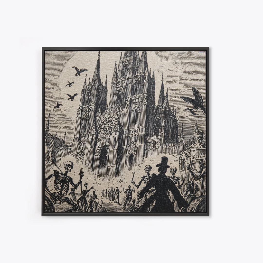 The Cathedral Of Bones, Macabre Folk Print Art, Square Wall Art, Macabre Wall Art, Canvas Print, Halloween Wall Art