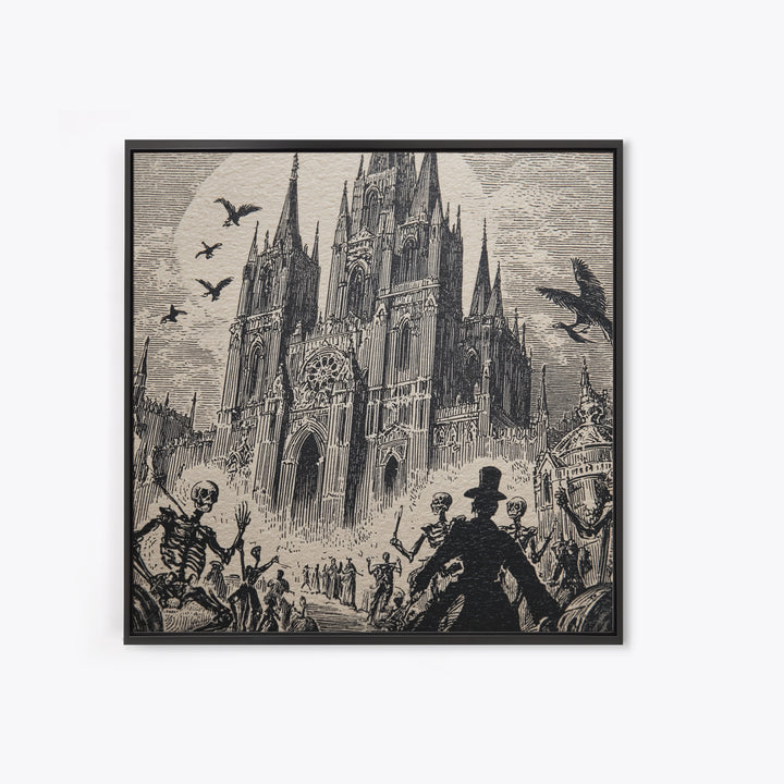The Cathedral Of Bones, Macabre Folk Print Art, Square Wall Art, Macabre Wall Art, Canvas Print, Halloween Wall Art