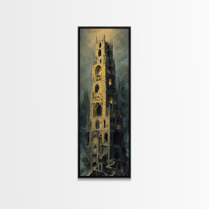 The Cathedral Of Bones, Surreal Apocalyptic Art, Tall Narrow Wall Art, Gothic Horror Wall Art, Framed Canvas Print