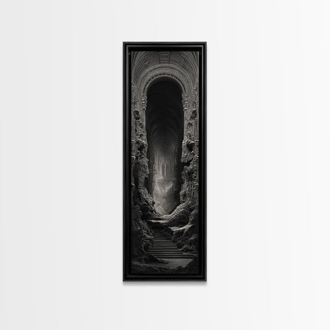 The Cathedral Of Bones, Biomechanical Horror Art, Tall Narrow Wall Art, Macabre Wall Art, Framed Canvas Print, Halloween Wall Art
