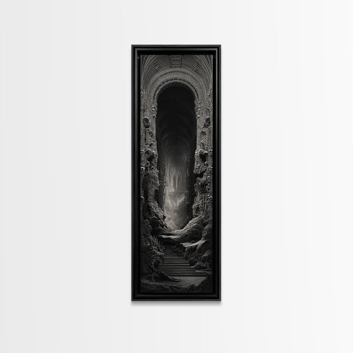 The Cathedral Of Bones, Biomechanical Horror Art, Tall Narrow Wall Art, Macabre Wall Art, Framed Canvas Print, Halloween Wall Art