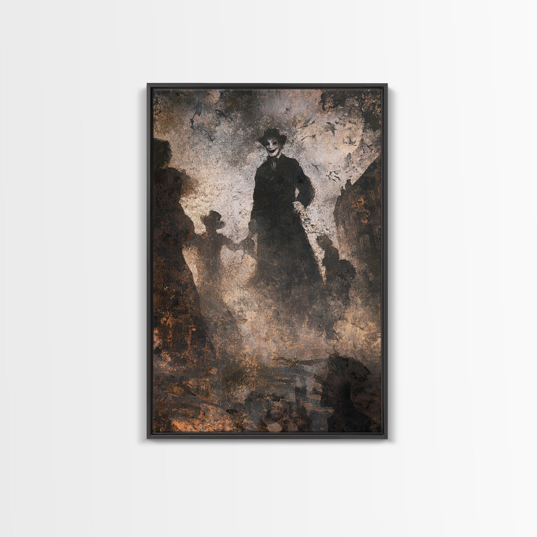 The Town Where Shadows Live, Dark Romantic Horror Art, Vertical Wall Art, Gothic Horror Wall Art, Framed Canvas Print, Halloween Wall Art