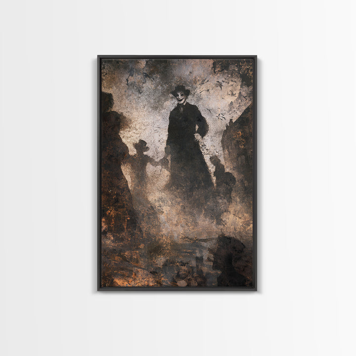 The Town Where Shadows Live, Dark Romantic Horror Art, Vertical Wall Art, Gothic Horror Wall Art, Framed Canvas Print, Halloween Wall Art