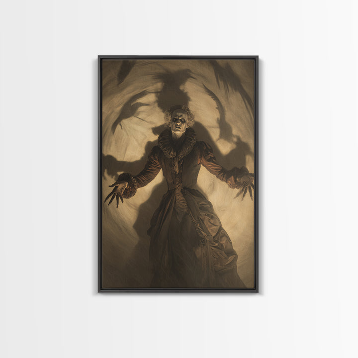 The Town Where Shadows Live, Gothic Nightmare Art, Vertical Wall Art, Dark Halloween Decor, Framed Canvas Print, Halloween Wall Art