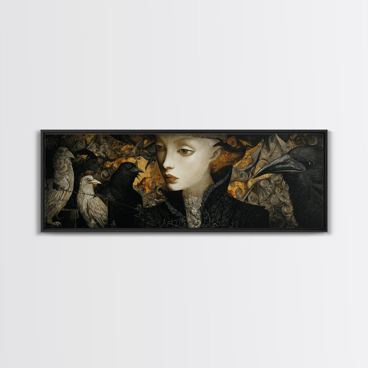 The Town Where Shadows Live, Visionary Gothic Art, Extra Wide Wall Art, Macabre Wall Art, Framed Canvas Print, Halloween Wall Art