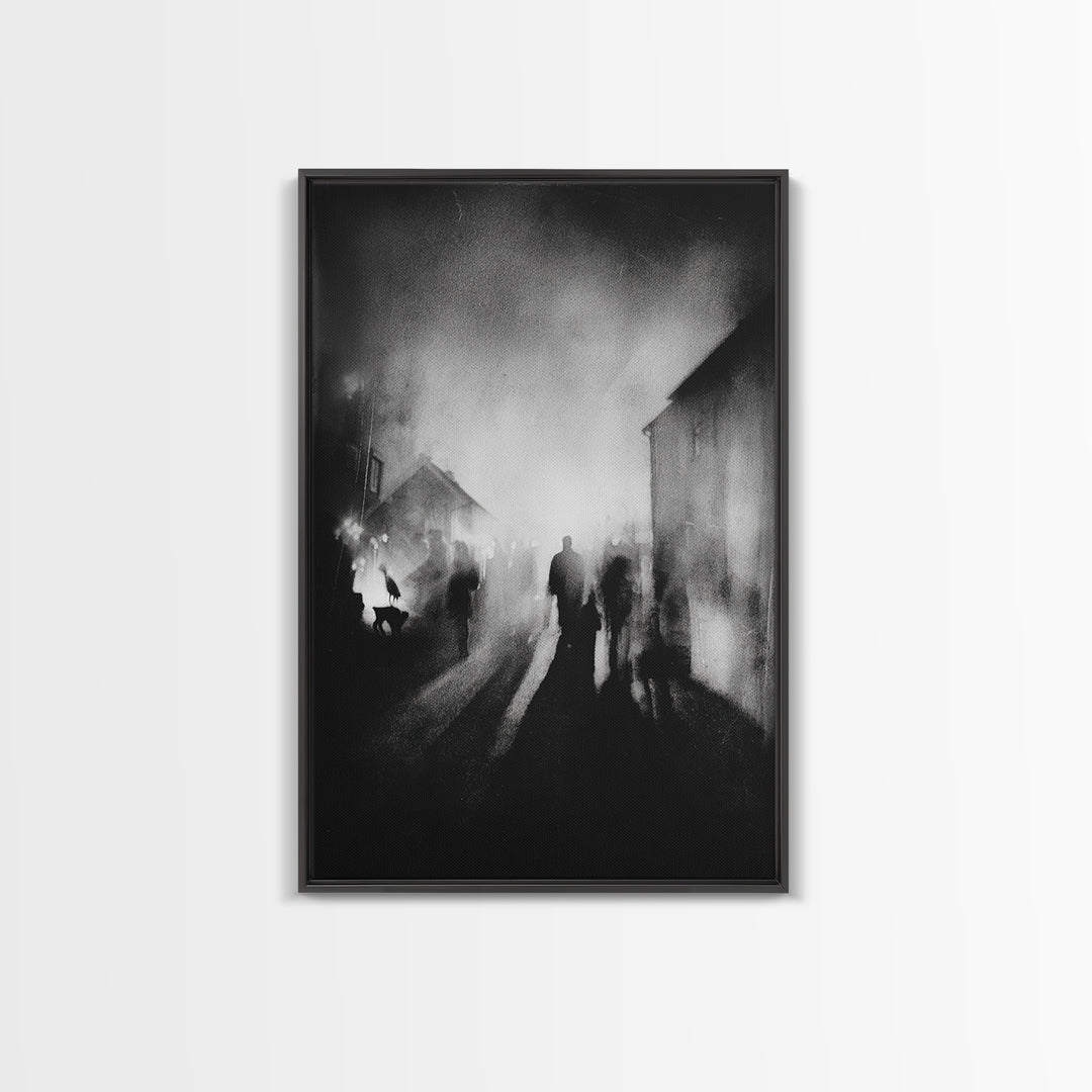 The Town Where Shadows Live, Symbolist Dream Art, Vertical Wall Art, Dark Halloween Decor, Canvas Print, Halloween Wall Art