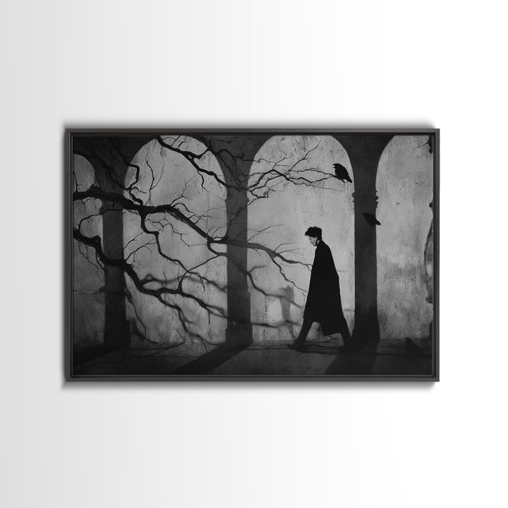 The Town Where Shadows Live, Expressionist Gothic Art, Landscape Wall Art, Dark Fantasy Wall Art, Framed Canvas Print, Halloween Wall Art