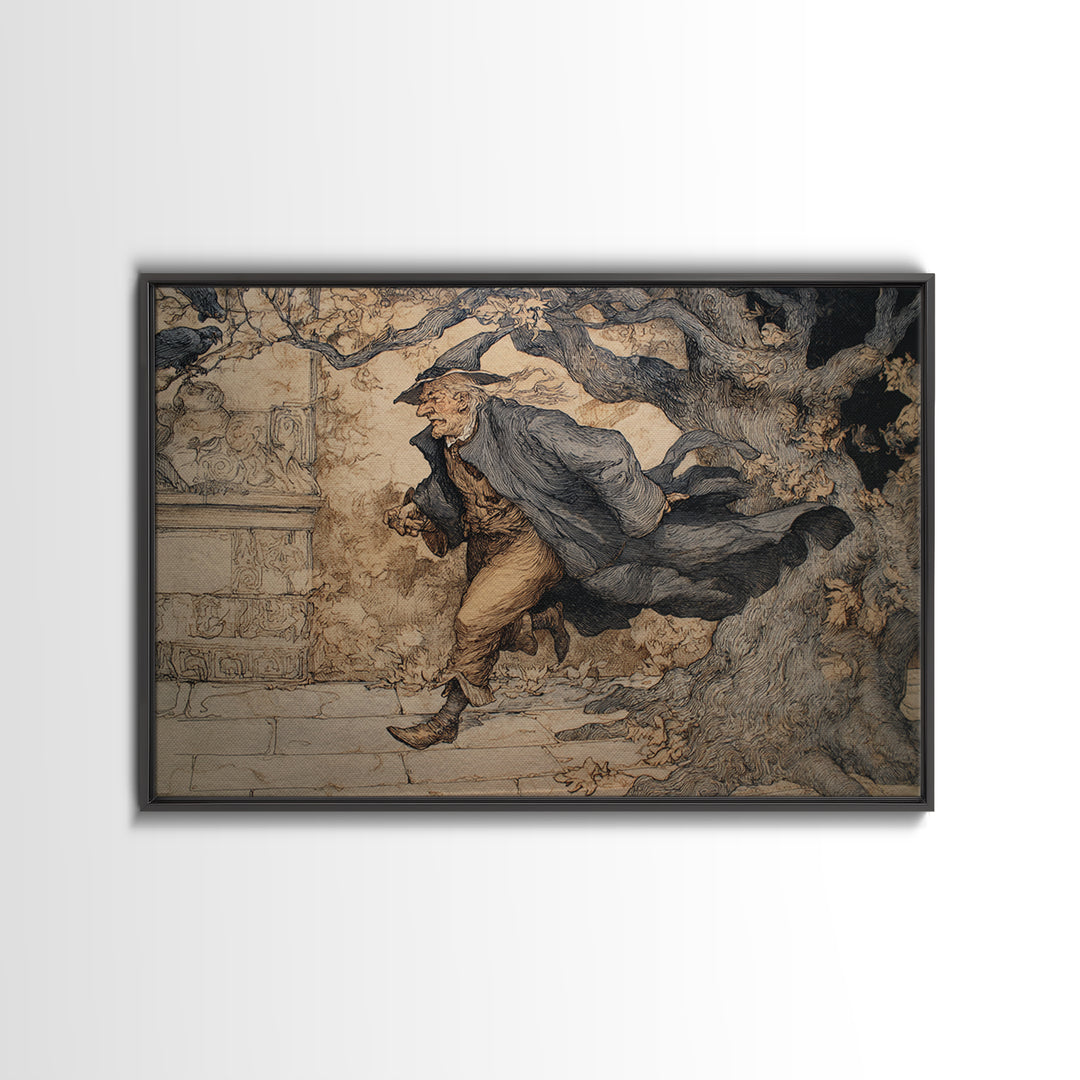 The Town Where Shadows Live, Gothic Storybook Art, Landscape Wall Art, Macabre Wall Art, Framed Canvas Print, Halloween Wall Art