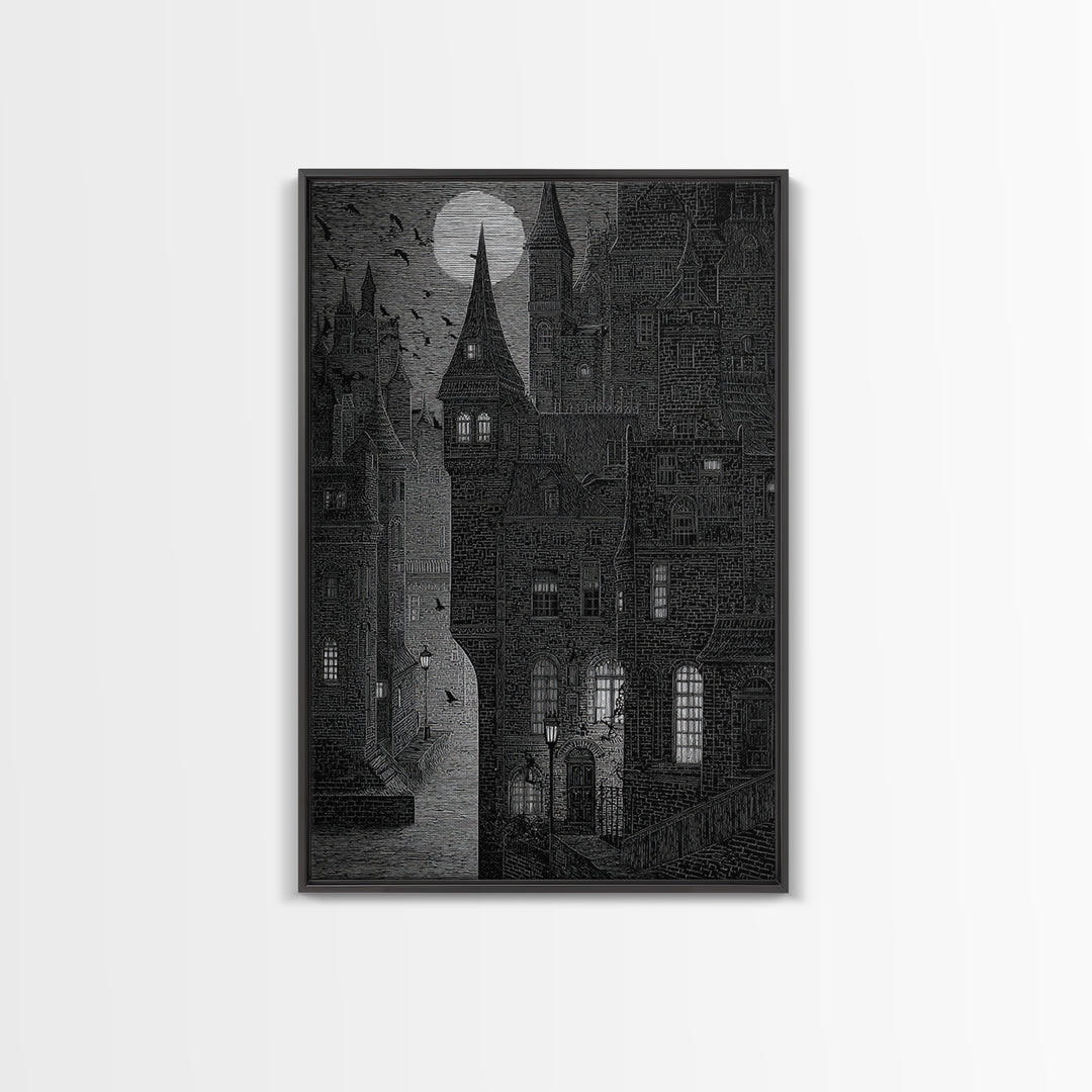 The Town Where Shadows Live, Victorian Macabre Art, Vertical Wall Art, Dark Fantasy Wall Art, Canvas Print, Halloween Wall Art