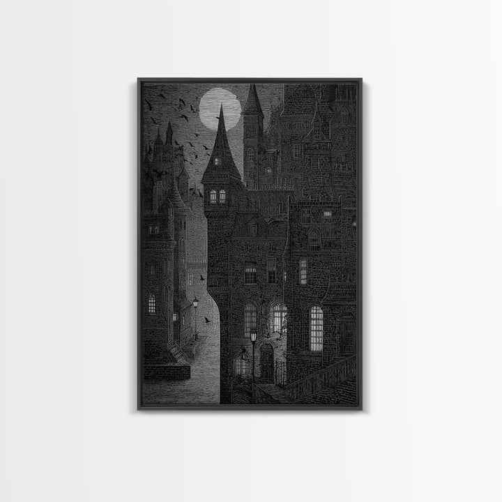 The Town Where Shadows Live, Victorian Macabre Art, Vertical Wall Art, Dark Fantasy Wall Art, Canvas Print, Halloween Wall Art