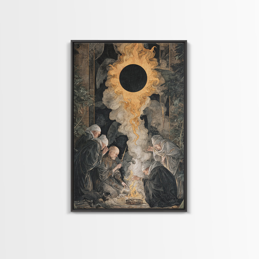 The Eclipse Summoning, Dark Renaissance Art, Vertical Wall Art, Gothic Horror Wall Art, Canvas Print, Halloween Wall Art