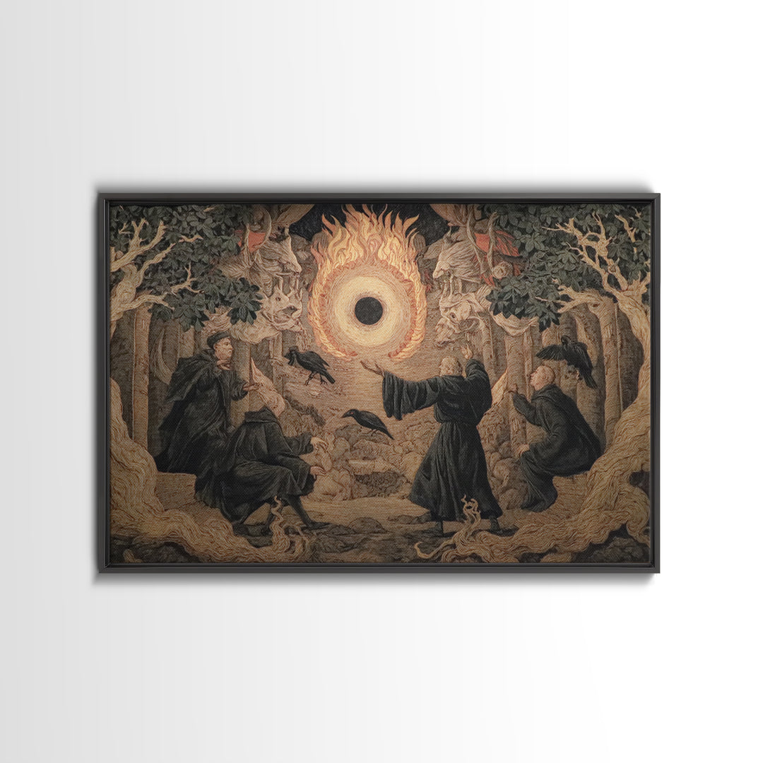 The Eclipse Summoning, Visionary Gothic Art, Landscape Wall Art, Dark Fantasy Wall Art, Framed Canvas Print, Halloween Wall Art