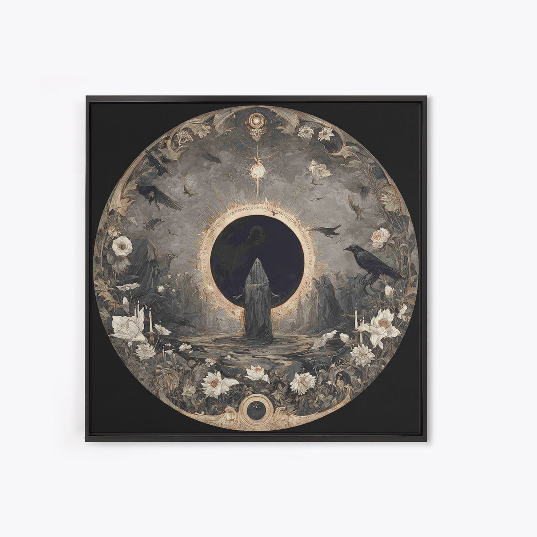The Eclipse Summoning, Symbolist Dream Art, Square Wall Art, Dark Halloween Decor, Canvas Print, Halloween Wall Art