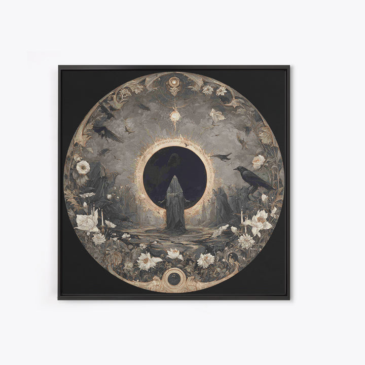 The Eclipse Summoning, Symbolist Dream Art, Square Wall Art, Dark Halloween Decor, Canvas Print, Halloween Wall Art