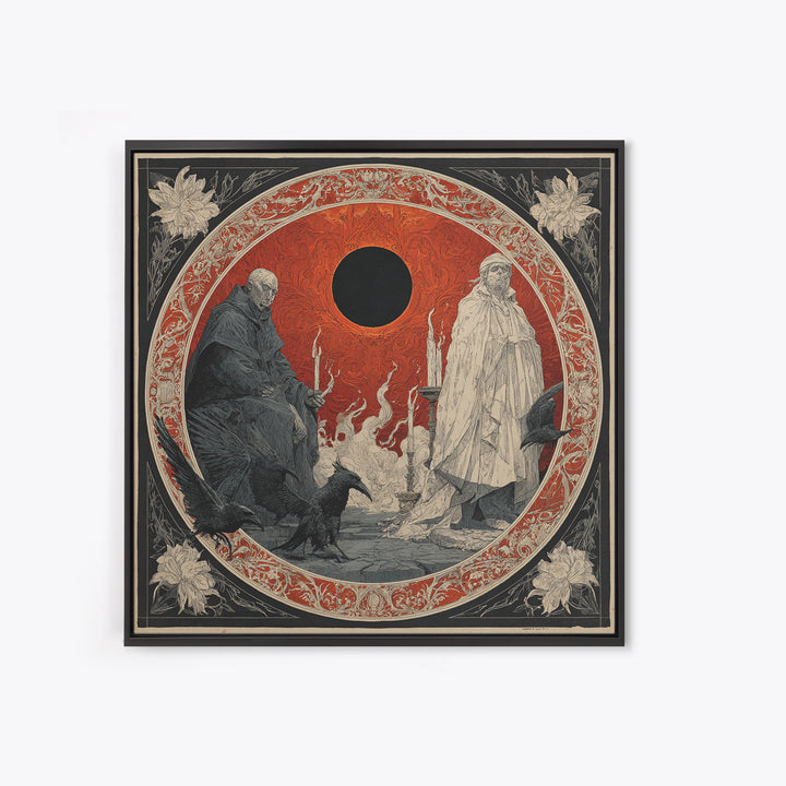 The Eclipse Summoning, Symbolist Etching Art, Square Wall Art, Macabre Wall Art, Framed Canvas Print, Halloween Wall Art, Horror Wall Art