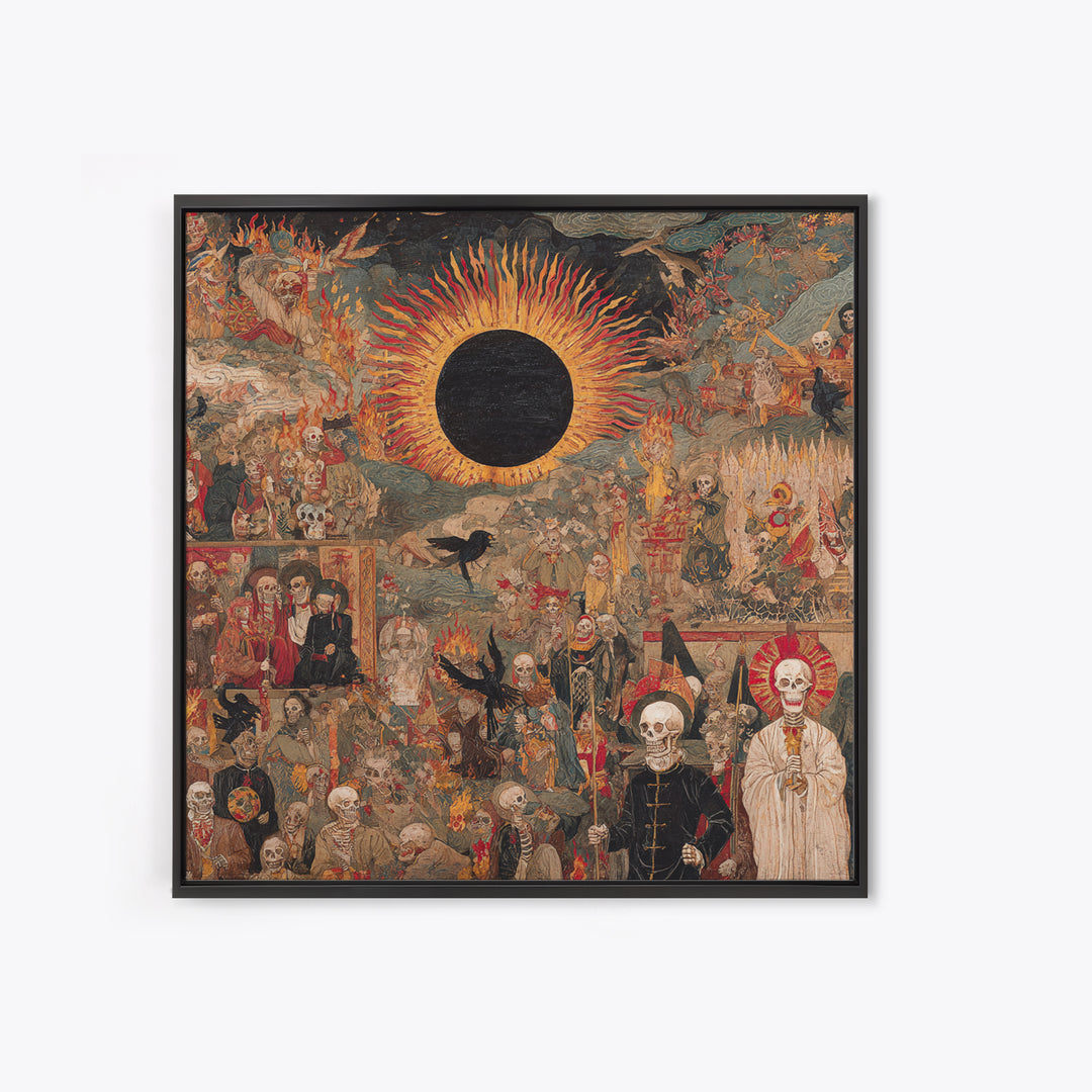 The Eclipse Summoning, Grotesque Carnival Art, Square Wall Art, Dark Halloween Decor, Framed Canvas Print, Halloween Wall Art